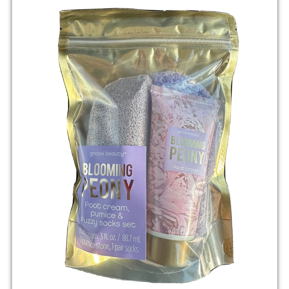 Groovi Beauty Blooming Peony Foot Cream, Pumice & Fussy Sox set